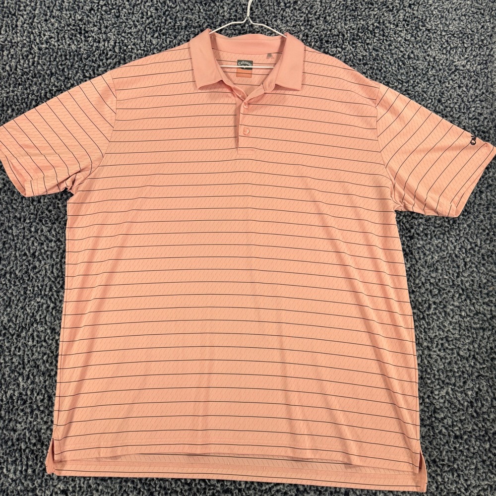Callaway Mens Pink Striped Short Sleeve Golf Polo Shirt Textured XL/XXL
